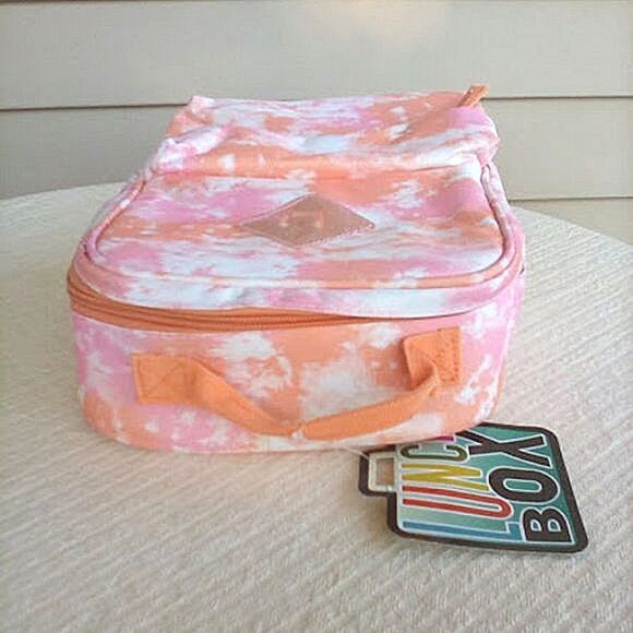 Tie Dye Pink Peach and White Lunch Box Tote Soft Sided Zip Close 10" X 8… - Picture 4 of 9